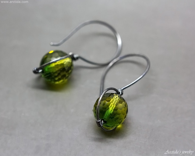 Bicolor Ametrine Quartz Green Yellow ball earrings in oxidized sterling silver