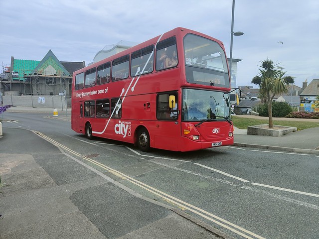 Plymouth Citybus Scania OmniDekka 6005 arriving at Newquay Bus Station