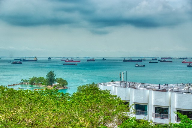 Ships in the roadstead off Sentosa island in Singapore