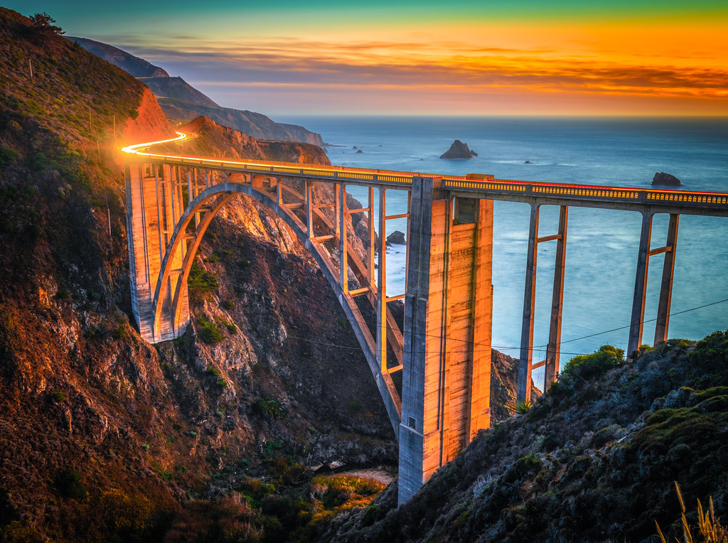Bixby Bridge Big Sur Long Exposure Light Trails PCH California Sunset ...