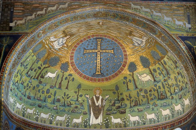 Sixth-century apsidal semi-dome mosaic, Basilica di Sant'Apollinare in Classe, Ravenna..