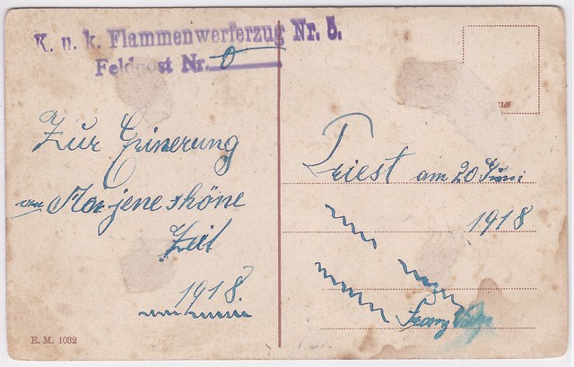 K.u.k Flammenwerferzug Nr. 5. Feldpost Nr. (Triest 1918)