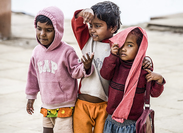 Children on the ghats in Varanasi