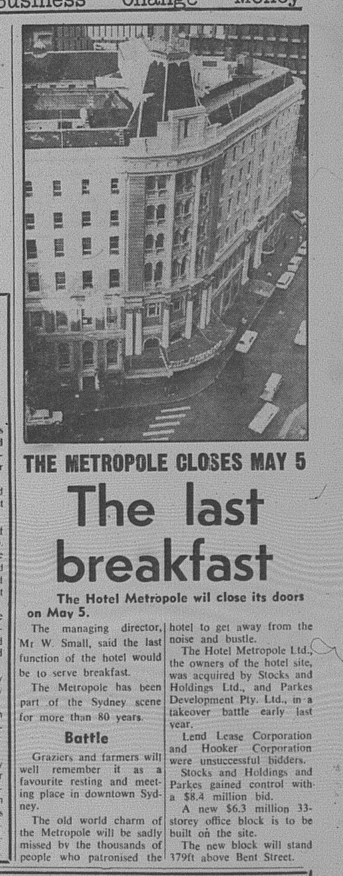 Hotel Metropole Closes April 2 1970 The Sun 50