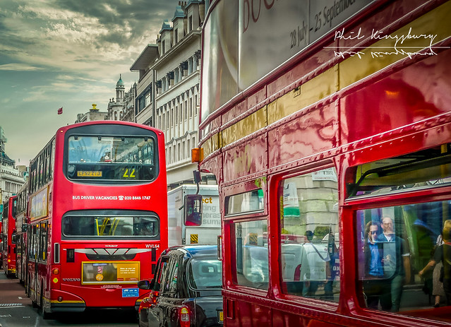 Double-Decker Buses on Piccadilly, London, UK