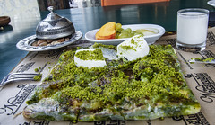 Turkish Katmer (with thick milk cream, honey, pistachios) dessert with ice-cream-2