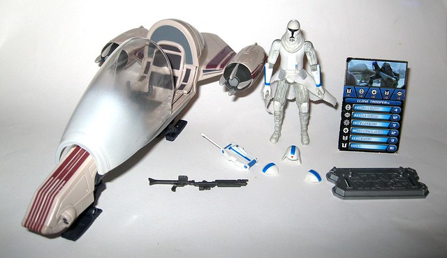cold weather clone trooper and freeco speeder star wars the clone wars vehicle and figure blue black box  2010 hasbro a