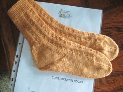Rosemary finished and learned a lot while knitting this pair of Togetherness Socks, a free Ravelry download pattern designed by Little Home Designs’s. Yarn is West Yorkshire Spinners Signature 4 Ply in the Nutmeg colourway.