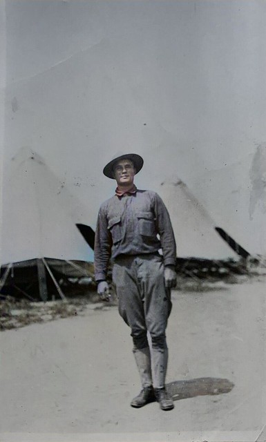 WWI  SOLDIER ( JOHNSTON) AT CAMP BASE, colorized by Ahmet Asar