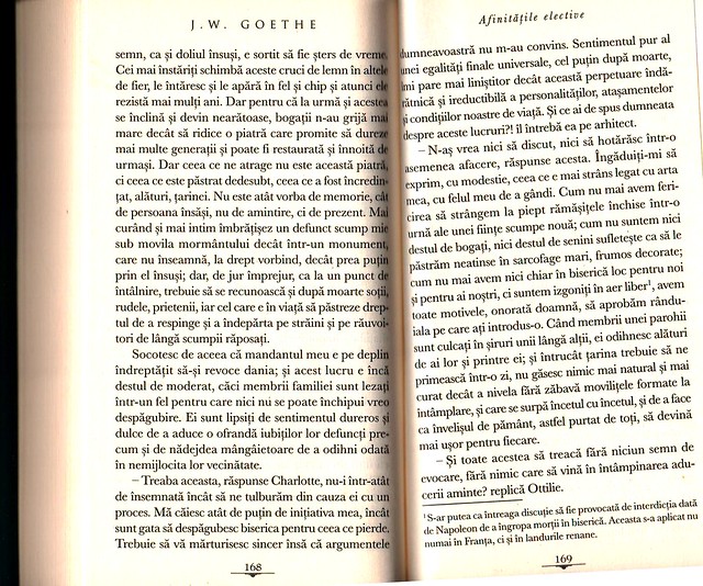 J. W. Goethe, Afinităţile elective. Traducere din limba germană de Eugen Filotti. Colecția RAO CLASIC, RAO, 2018. 336 pagini. Pp. 168-169.
