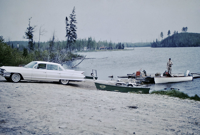 Found Photo - Cadillac & Fishing Boat