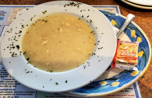 Avgolemono soup, crackers