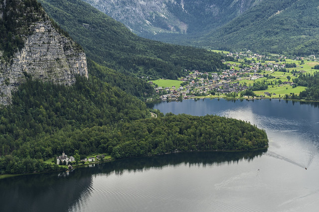 View from the Salzberg to Obertraun on Lake Hallstatt