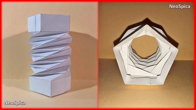 Folding Paper Bellows with Cylindrical Helix Pentagon Form (1/4)