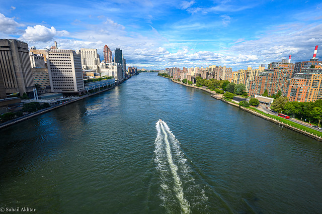 Speed Boat Races Down the East River in New York City