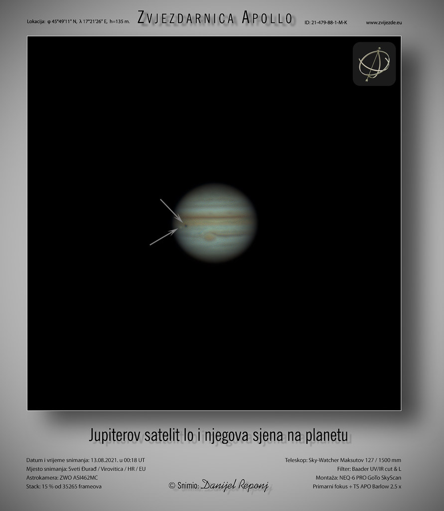Jupiterov satelit Io i njegova sjena, 13.8.2021.