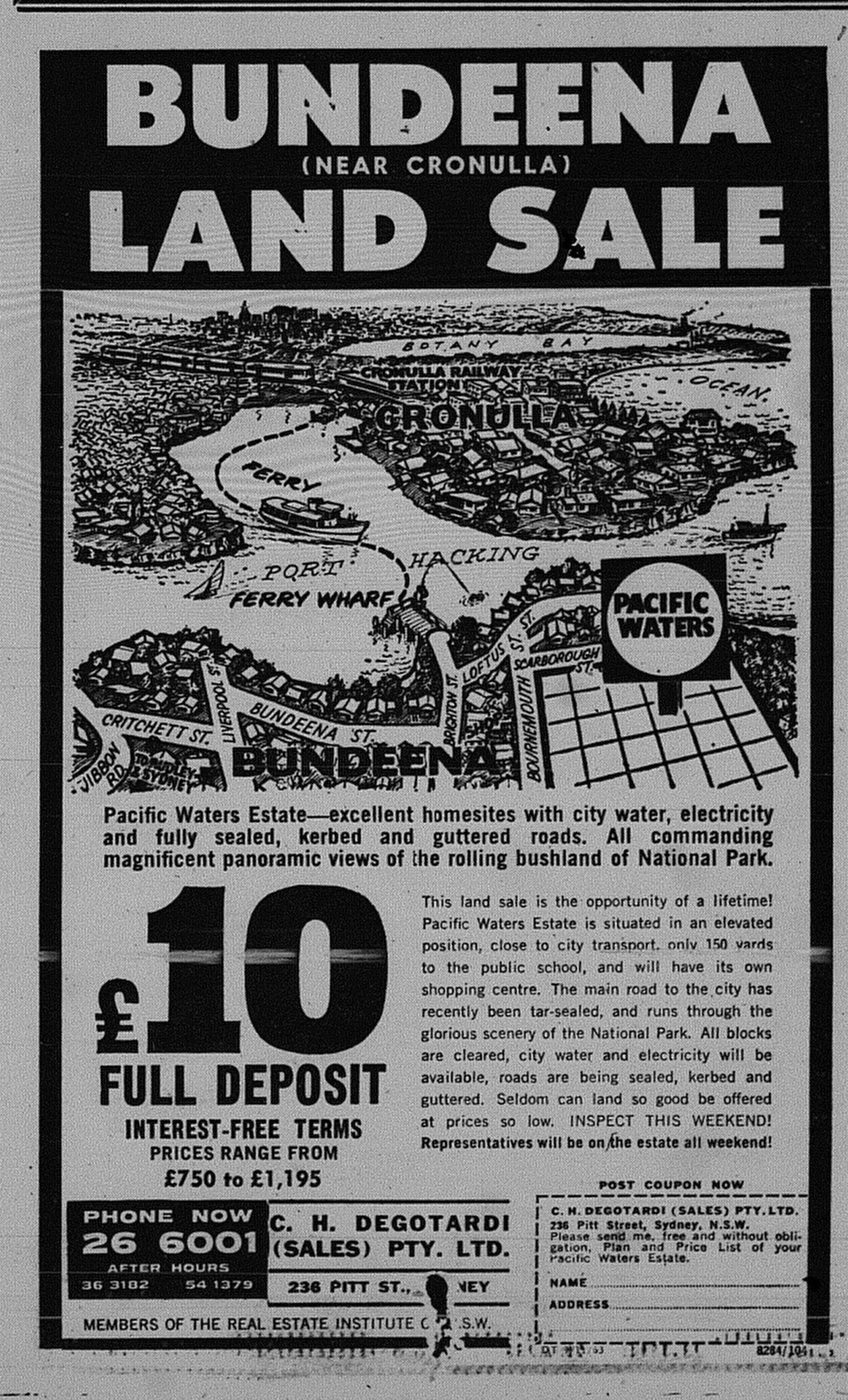 Bundeena Land Release Ad November 9 1963 daily telegraph real estate 20