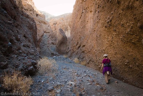 Hiking up the Sidewinder Narrows near the entrance to Slot 6, Death Valley National Park, California