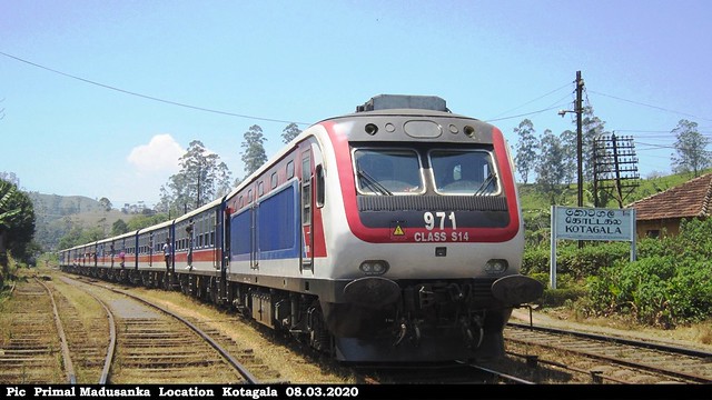 S14 971 on Denuwara Menike Intercity Express (No 1001 Colombo Fort-Badulla) at Kotagala in 08.03.2020