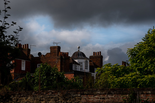 Threatening clouds over the town of Abingdon in Oxfordshire, England, United Kingdom