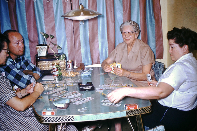 Found Photo - 1960s People Playing Cards in Kitchen