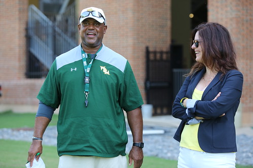 W&M President Katherine A. Rowe and Head Football Coach Mike London welcome new student-athletes to campus.