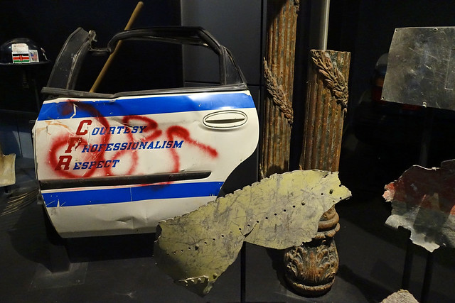 Remaining Door of a NYPD police Car from 9/11 attack at the Exhibit “Inside today’s FBI – Fighting Crime in the age of Terror” at Newseum at 555 Pennsylvania Ave in Washington DC