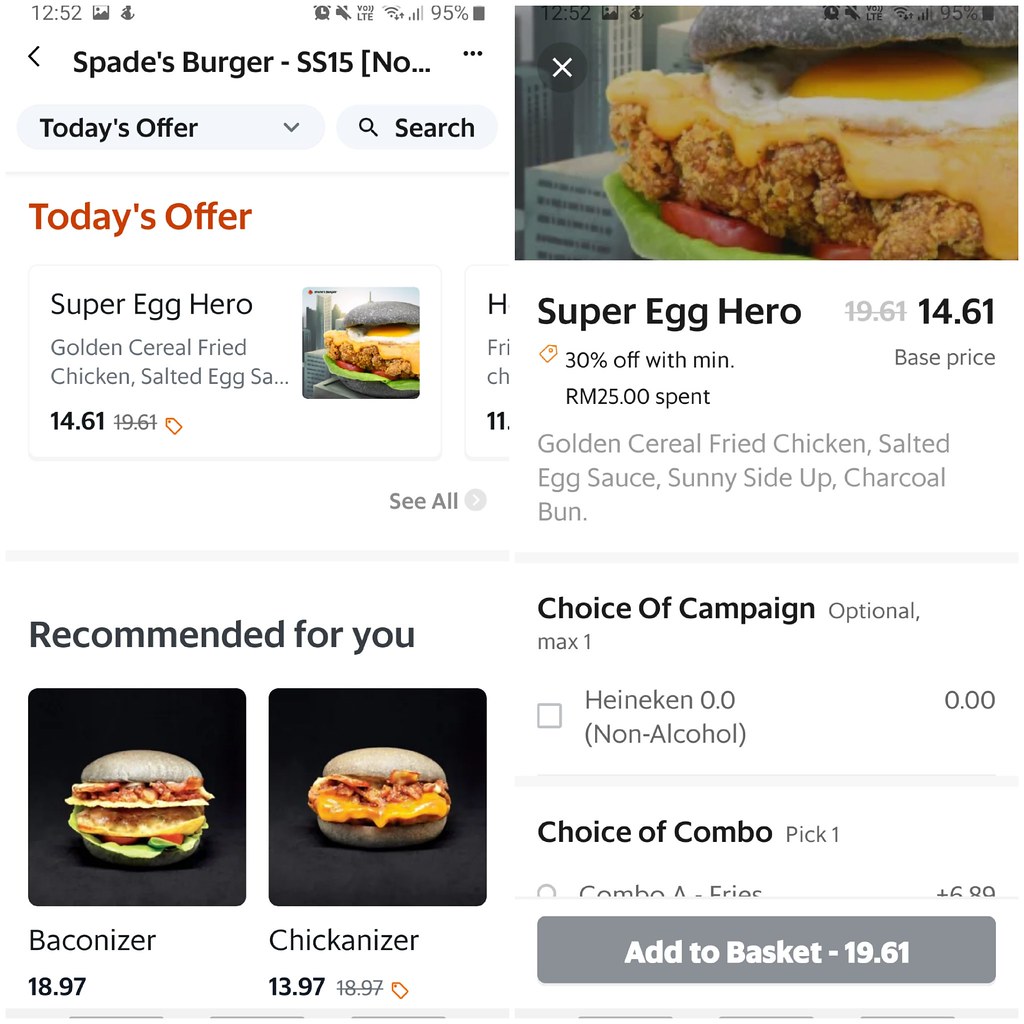 "超級英雄蛋"漢堡+豬肉餅和卡布奇諾咖啡(套餐) Super Egg Hero Combo w/Porkets & Cuppucino rm$ 23.09 @ Spade's Burger SS15
