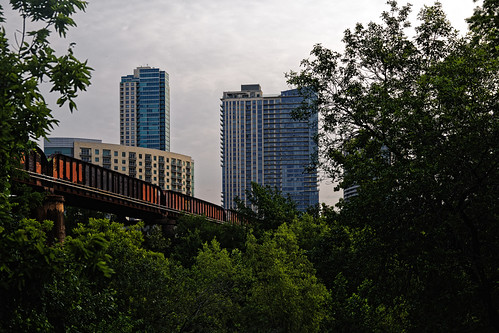 Tall Buildings Beyond the Trees by thor_mark , While walking the Hike and Bike Trail around parts of Lady Bird Lake with a view looking to the nort