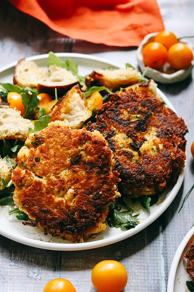 Crispy White Bean, Zucchini, and Harissa Fritters