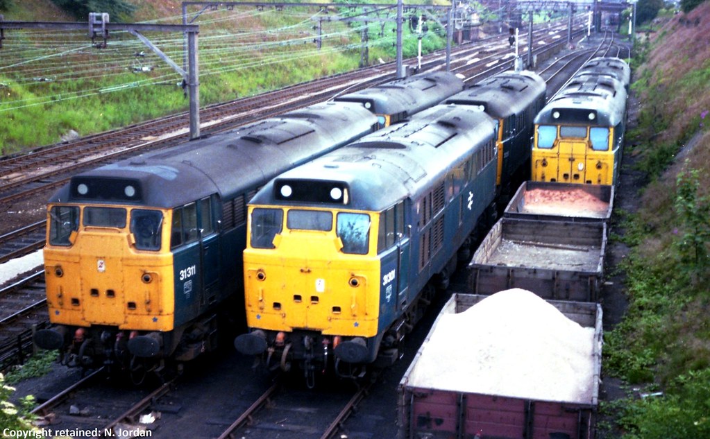 CAI171-Class 31, No.31311, No.31301, No.31308, No.31233, No.31234 & A.N.O., at Orgreave East Sidings, Handsworth-15-04-1979