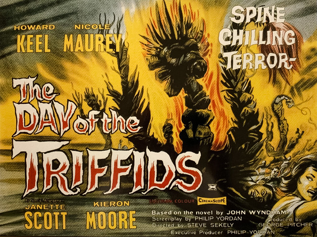 “The Day of the Triffids” (Rank Org./Allied Artists, 1962). British Sci-Fi film based on a 1951 novel by John Wyndham, and starring Howard Keel and Nicole Maurey.