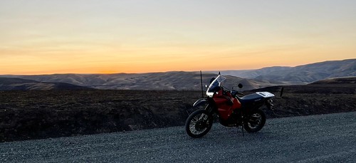 New Sled Sunset Ride by Doug Goodenough, klr650202121sunsetdrg531gravelmotorcyclekawasaki