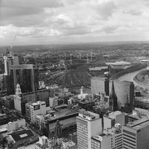 A view from Melbourne looking east atop a skyscraper around 1990