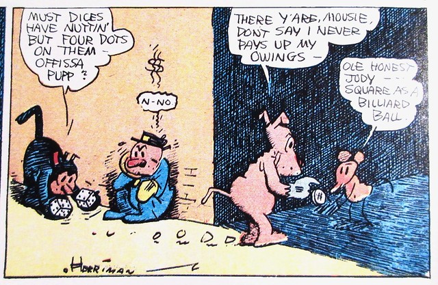 Krazy Kat with dice and Officer Pupp and Kolin Kelly paying off Ignatz Mouse in the shadows 5288