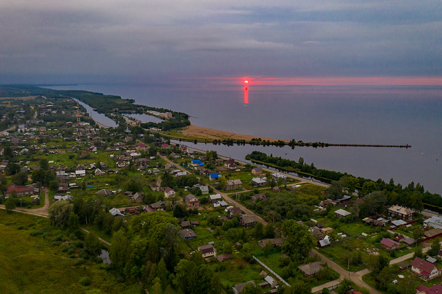 Northern Russia. Belosersk. Cloudy sunset on the White Lake . Aug.2021 (DJI_0102)