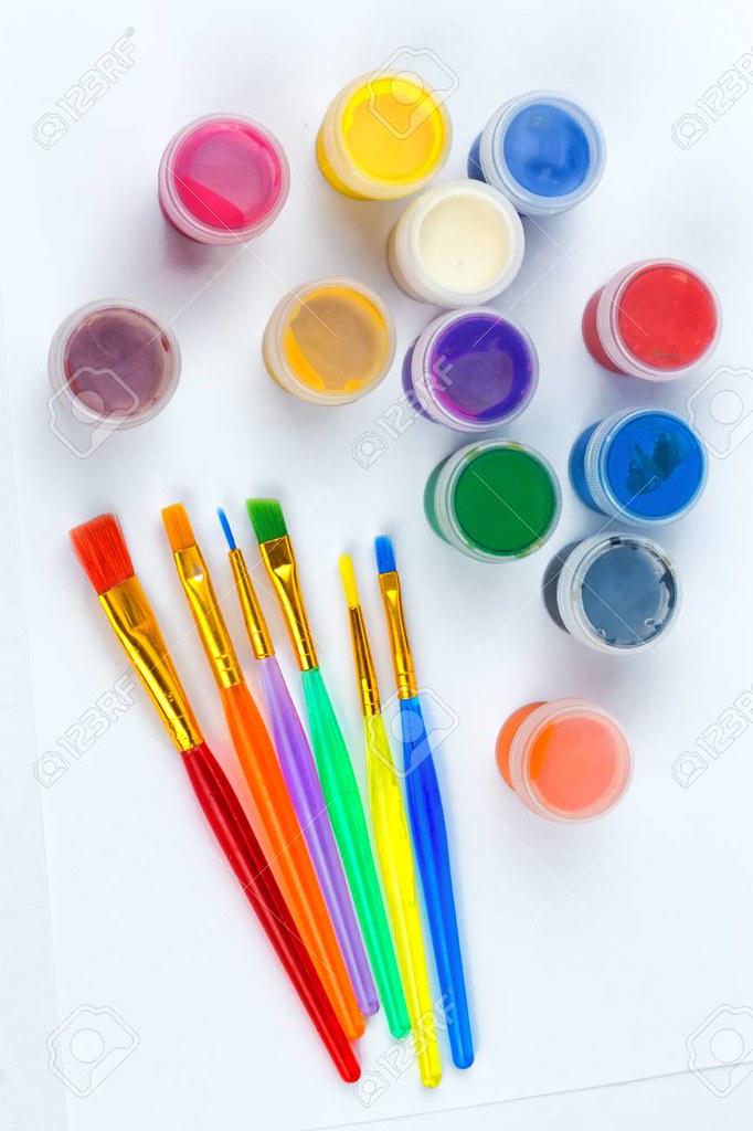 paint and color brushes, artistic materials