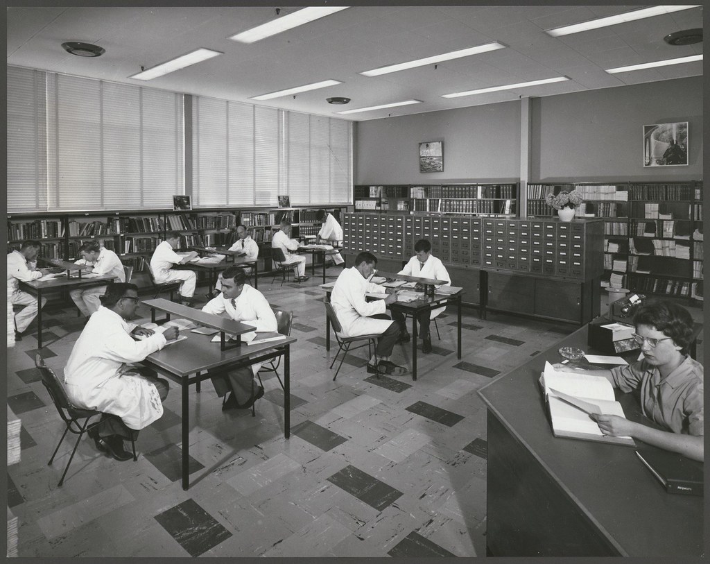 Interior of the research library at Balm Paints Research Laboratories, 14 McNaughton Road, Clayton, 1961
