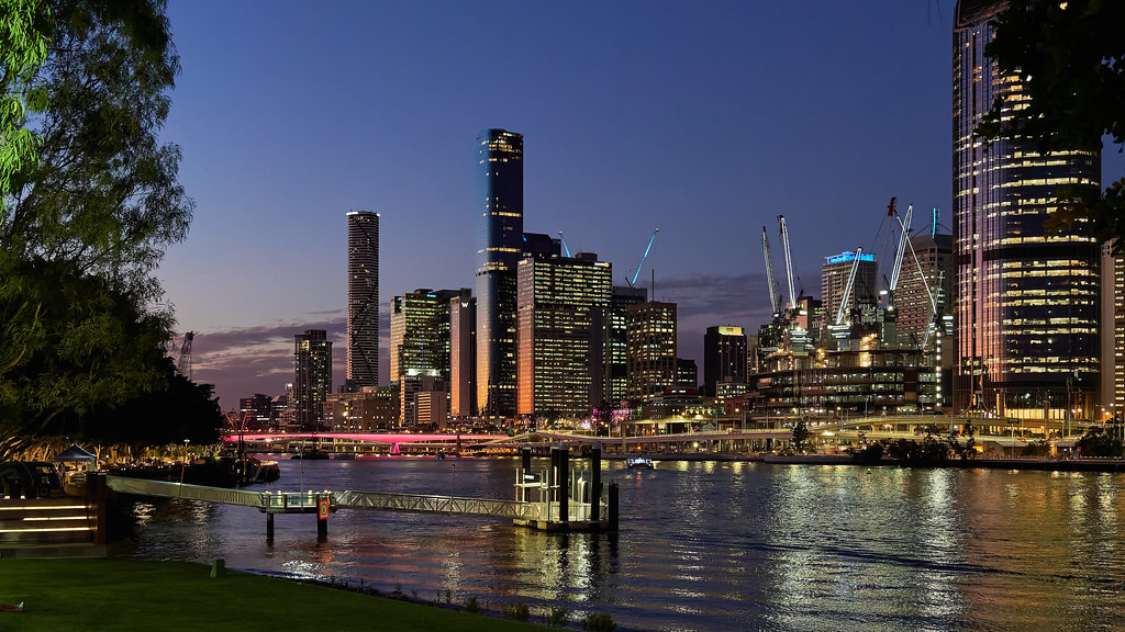 Brisbane CBD from South Bank just after sunset