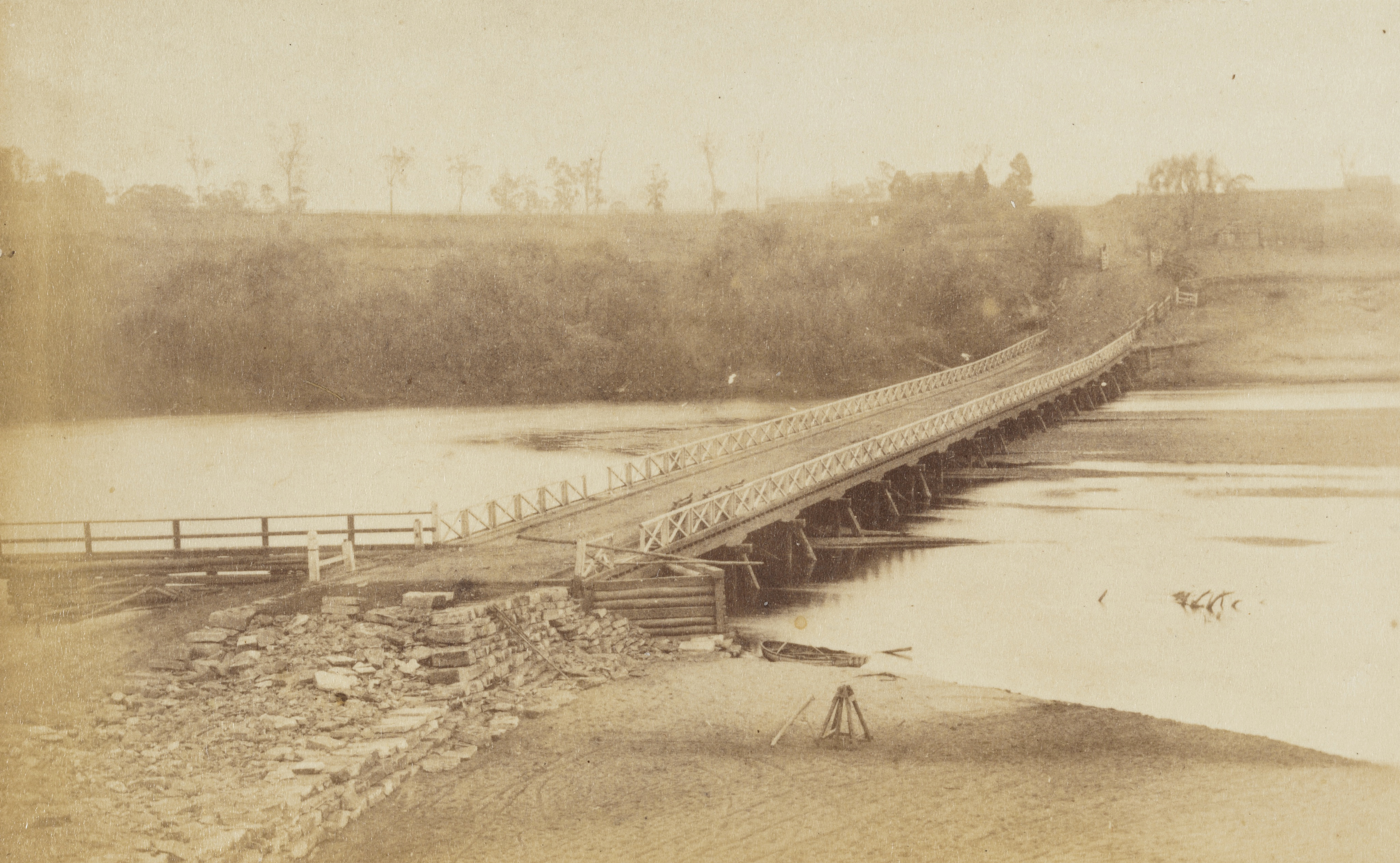 View of the North Richmond River bridge undergoing repairs, Sydney, ca. 1871, American and Australasian Photographic Company