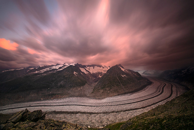 Sunrise with an approaching storm at Aletsch Glacier - Switzwerland