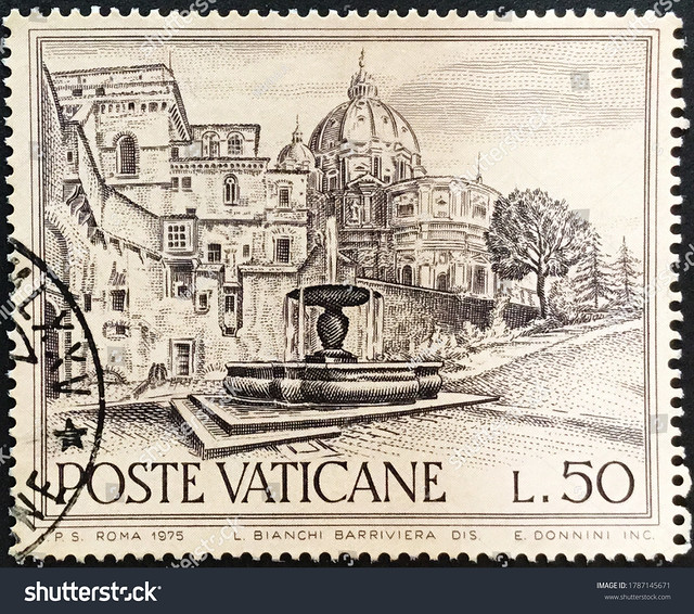 Vatican City, circa 1975: stamp depicting Fountain of the oven issued by the Vatican Post for the 