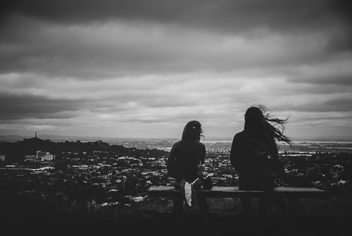 auckland newzealand kiltro nz mounteden city urban hill people wind clouds melancholy girls view sight bw blackandwhite