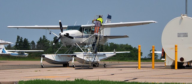 Cessna U206G Stationair 6 II amphibian floatplane, C-GBNZ, 1981 - Brampton Airport, Caledon, Ontario..