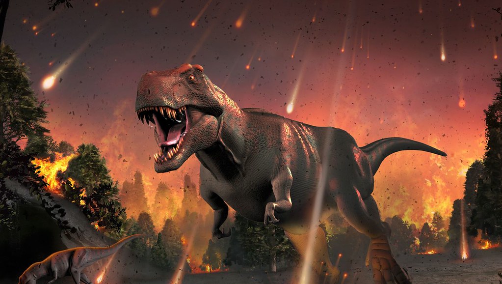 Tyrannosaurus Rex Fleeing From An Asteroid Strike Photograph by D