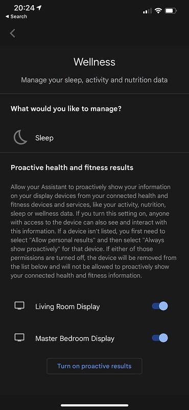 Google Home iOS App - Proactive Health And Fitness Results