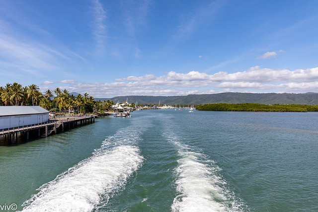 On a sunny winter morning, scenic Port Douglas, Queensland, Australia at the background. It is a popular base for tours to the Great Barrier Reef, which takes about an hour away by boat