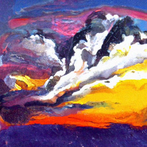 'an oil on canvas painting of a cloudy sunset' Quick CLIP Guided Diffusion