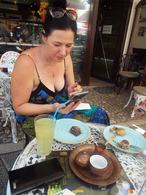 Nina enjoys Baklava and traditional Turkish coffee in Sarajevo
