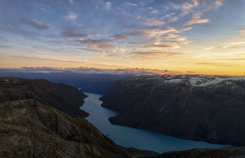 norway mountains clouds sunset lake water bluewater jostedalsbreen